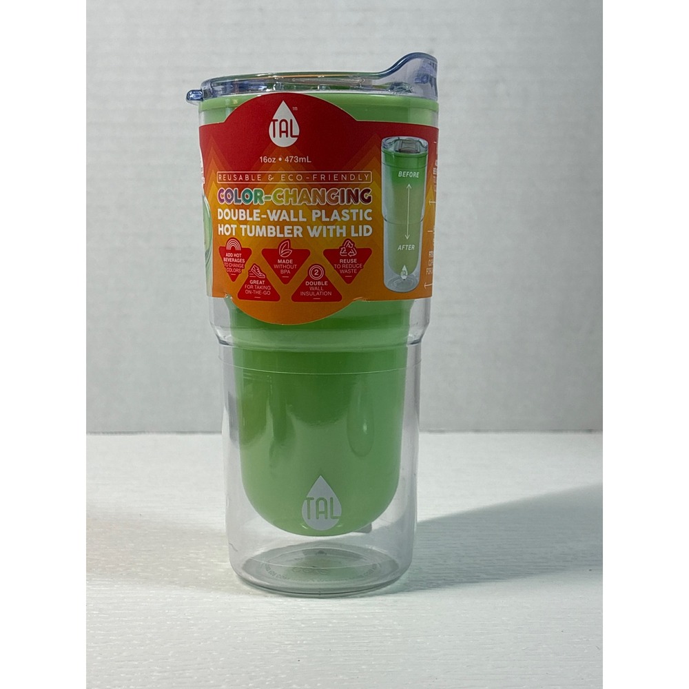 TAL 16oz Color Changing Double Wall Plastic Hot Tumbler with Lid Green S0159